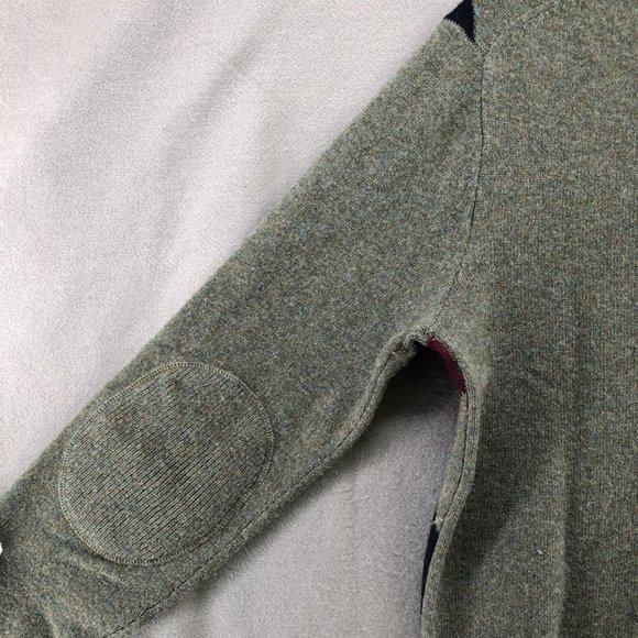 J. Crew Wool Argyle 1/4 Zip Sweater Mens Small S Olive Burgundy Academia Preppy - Picture 3 of 12